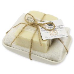 Soap set 150g handcrafted on porcelain soap dish "Love for tradition"