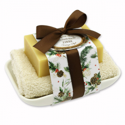 Schafmilchseife 150g auf Seifenschale, Vintage Style Christmas