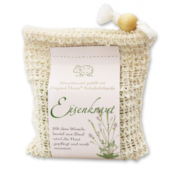 150g Handgeschöpfte Schafmilchseife klassisch verpackt im Waschbeutel aus Sisal