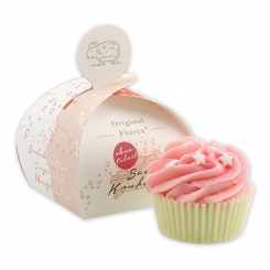 XL Badebutter-Cupcake 90g, weiße Zuckersterne/Magnolie, in der Geschenkschachtel 