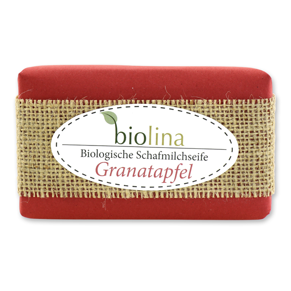 Biolina sheep milk 200g packed in a red paper with a ribbon, Pomegranate 