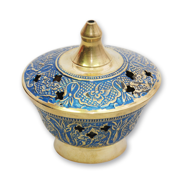 Incense vessel 8cm brass nickel plated, blue, for a charcoal 