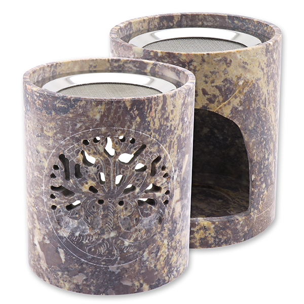 Incense holder 9x10cm soap stone with strainer, for a tealight 