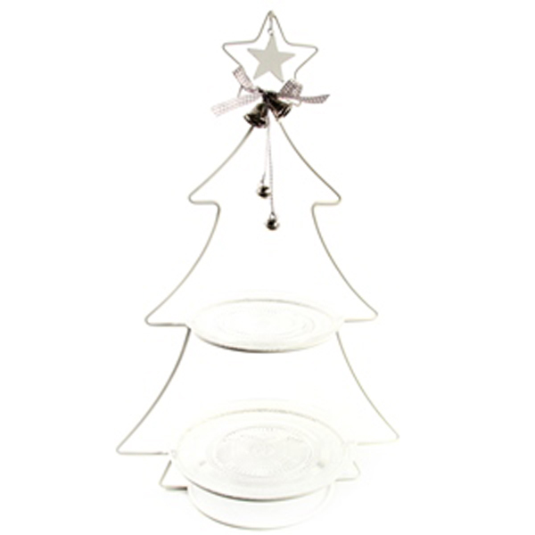 Iron-Etagere in form of a tree with 1 plate, white 