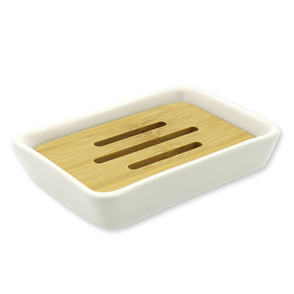 Soap dish porcelain square with bamboo element 