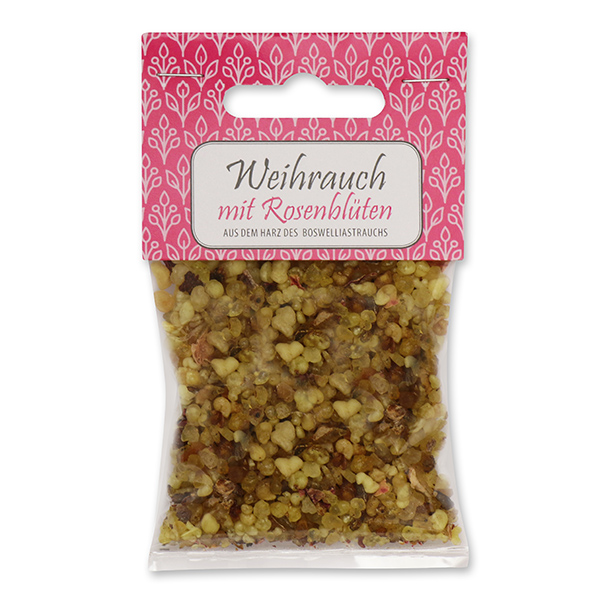 Incense mix 25g in a cellophane bag with a card, Incense with rose petals 