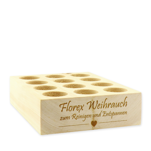 Swiss pine wood display with laser engraving, for incense 30g/35g 