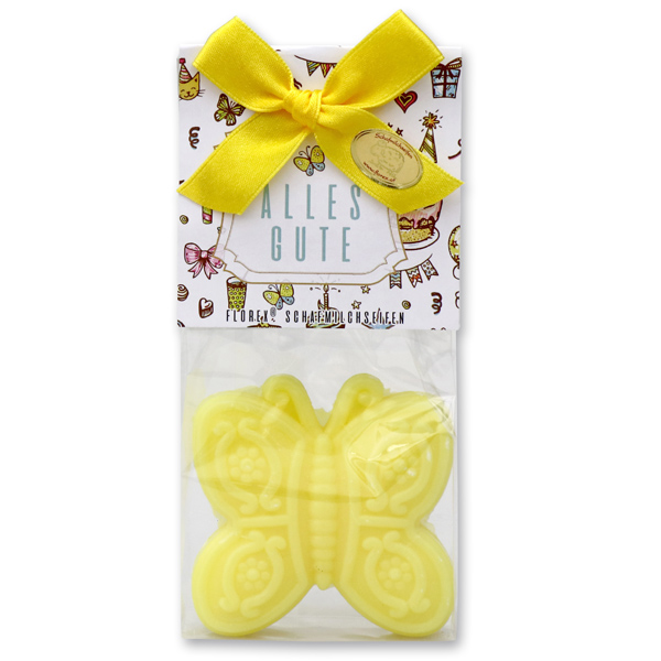 Sheep milk soap butterfly 60g in a cellophane bag "Alles Gute", Lemon 