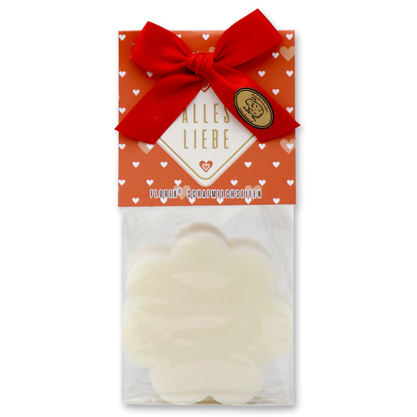 Sheep milk soap flower 115g in a cellophane bag "Alles Liebe", Classic 