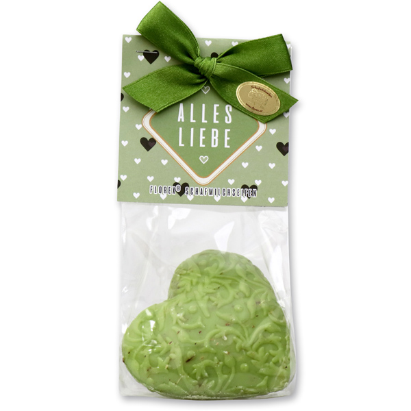 Sheep milk soap heart florex 80g in a cellophane bag "Alles Liebe", Verbena 