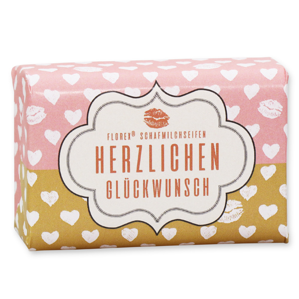 Schafmilchseife 100g "Herzlichen Glückwunsch", Pfingstrose 