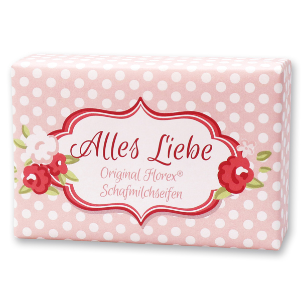 Schafmilchseife eckig 150g "Alles Liebe", Pfingstrose 