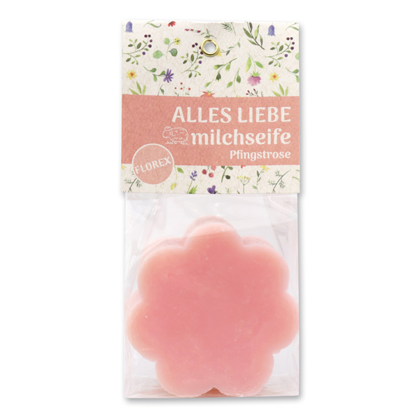 Schafmilchseife Blume 115g in Cello "Alles Liebe", Pfingstrose 