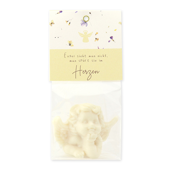 Sheep milk soap angel 50g "Engel sieht man nicht,...", Christmas rose white 