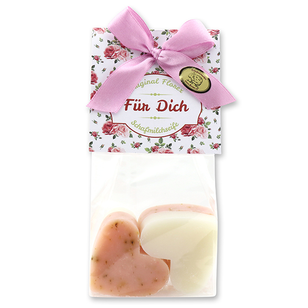 Schafmilchseife Herz mittel 4x23g in Cello "Für Dich", Classic/Wildrose 