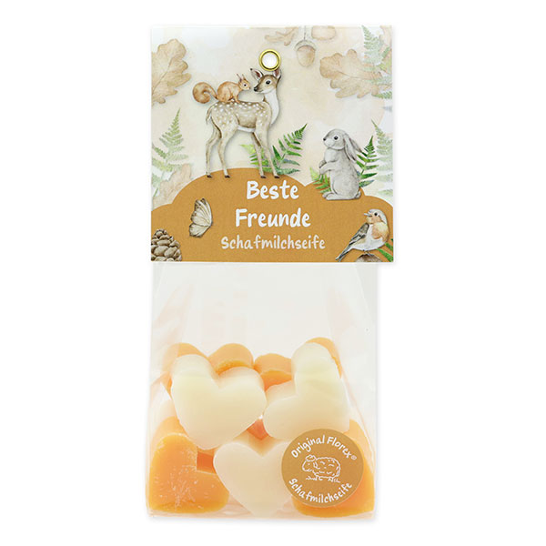 Sheep milk soap heart mini 10x8g in a cellophane bag "Beste Freunde", Fruit dream/ Sheep sensitive 