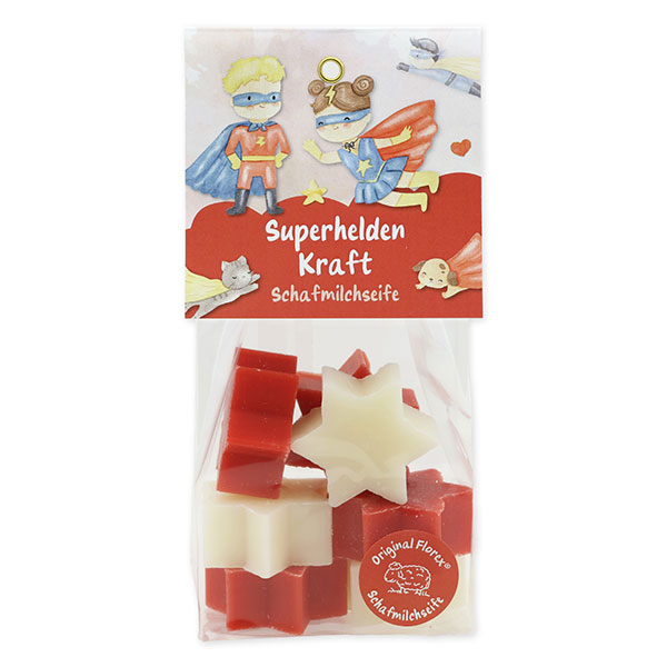 Schafmilchseife Stern mini 7x12g in Cello "Superhelden Kraft", Beerentraum/ Schäfchenzart 