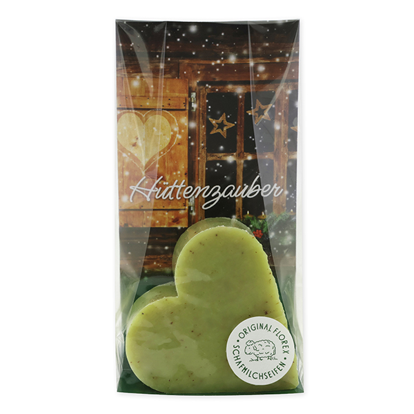Schafmilchseife Herz 85g in Cello "Hüttenzauber", Eisenkraut 