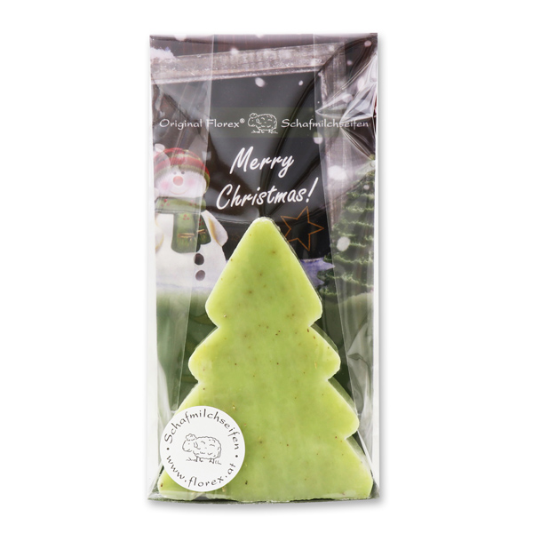 Schafmilchseife Weihnachtsbaum 115g in Cello "Merry Christmas", Eisenkraut 