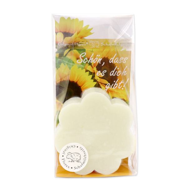 Sheep milk soap flower 115g in a cellophane bag "Schön, dass es dich gibt", Cowslip 