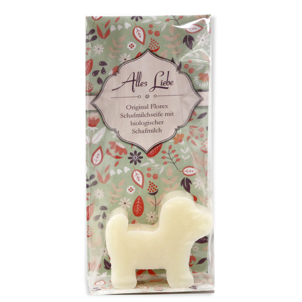 Schafmilchseife Hund 20g mit Spruch-Karterl "Alles Liebe" in Cello, Classic 