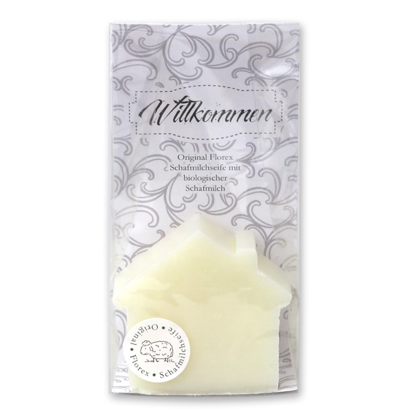 Sheep milk soap house 94g in a cellophane "Willkommen", Classic 