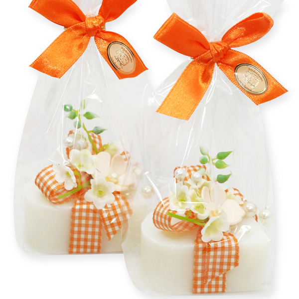 Sheep milk soap heart 85g, decorated with a flower 'lily of the valley' in a cellophane, Classic 