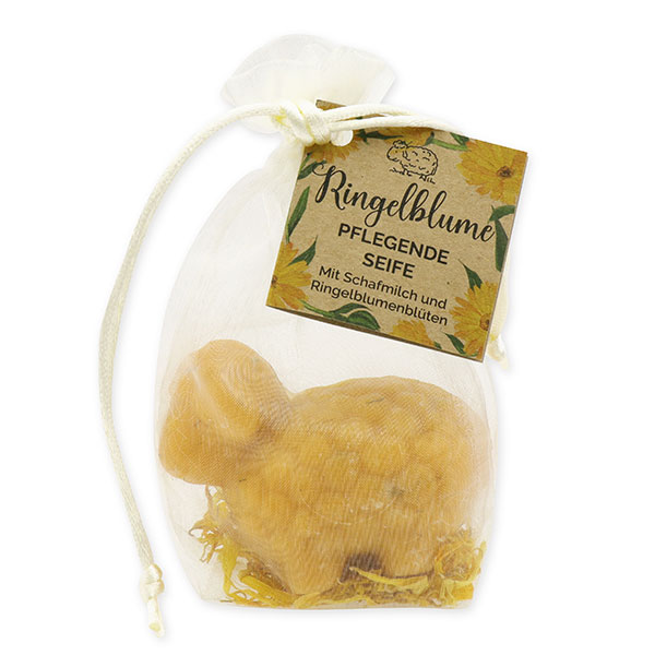 Sheep milk soap sheep Lina 75g with verbena herbs in organza bag "feel-good time", Marigold 