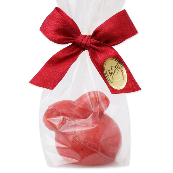 Sheep milk soap rabbit, in a cellophane, Rose with petals 