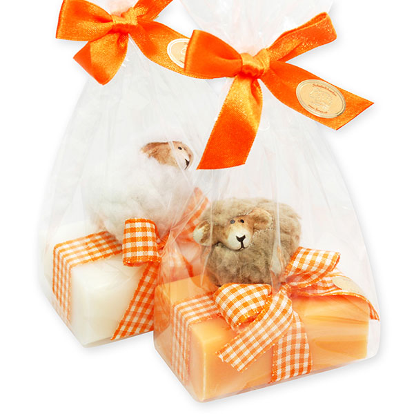 Sheep milk soap 100g, decorated with a wool-sheep in a cellophane, Classic/orange 