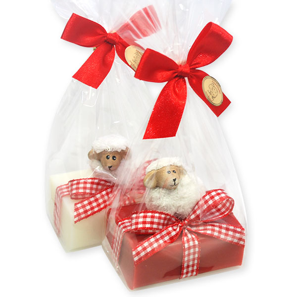 Sheep milk soap 100g, decorated with a wool-sheep in a cellophane, Classic/pomegranate 