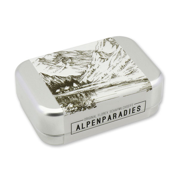 Sheep milk soap square 100g in a can "Alpenparadies", Edelweiss 