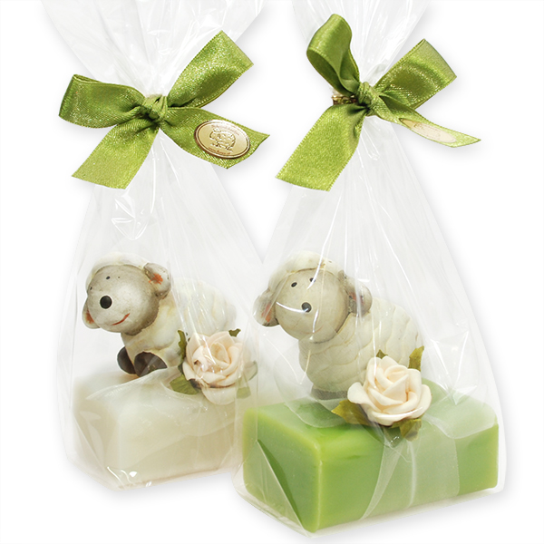 Sheep milk soap 100g, decorated with a sheep in a cellophane, Classic/pear 