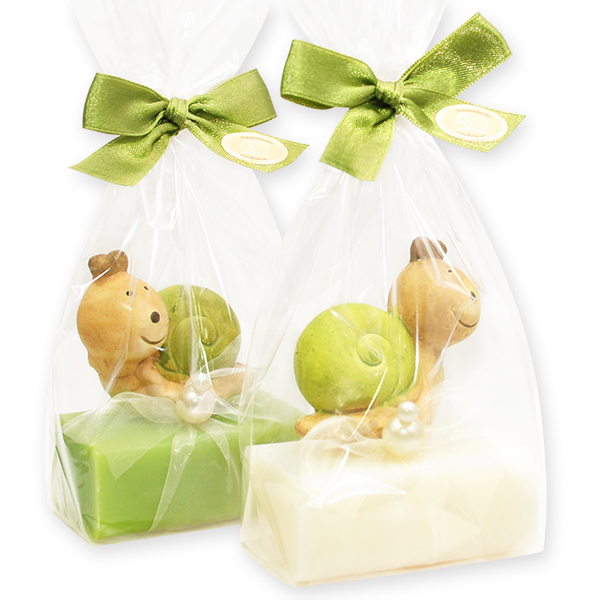 Sheep milk soap 100g, decorated with a snail in a cellophane, Classic/pear 