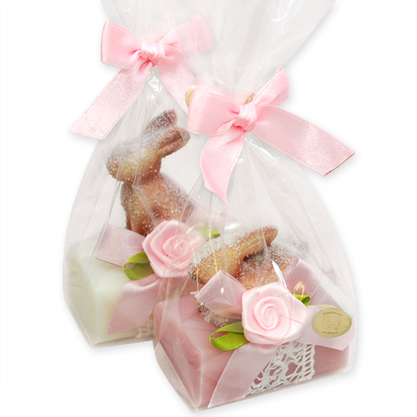 Sheep milk soap 100g, decorated with a rabbit in a cellophane, Classic/magnolia 