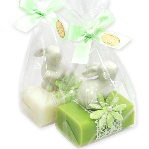 Sheep milk soap 100g, decorated with a rabbit in a cellophane, Classic/pear 