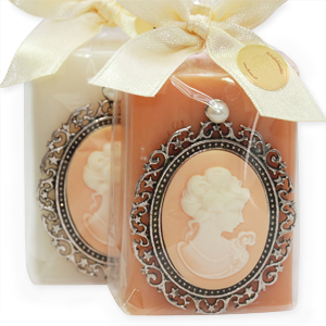 Sheep milk soap 100g, decorated with a medallion 'nostalgia' in a cellophane, Classic/ambergris 