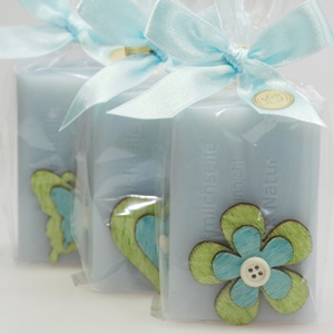 Sheep milk soap 100g, decorated with motives in a cellophane, 'Forget-me-not' 