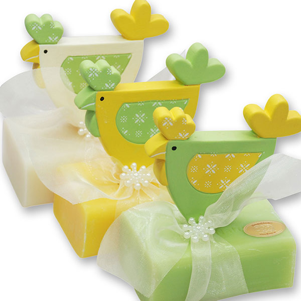 Sheep milk soap 100g, decorated with a hen, sorted 