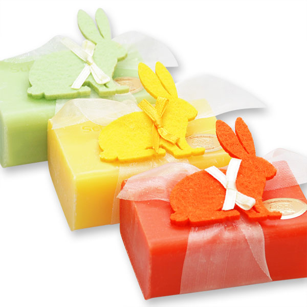 Sheep milk soap 100g, decorated with a rabbit, sorted 