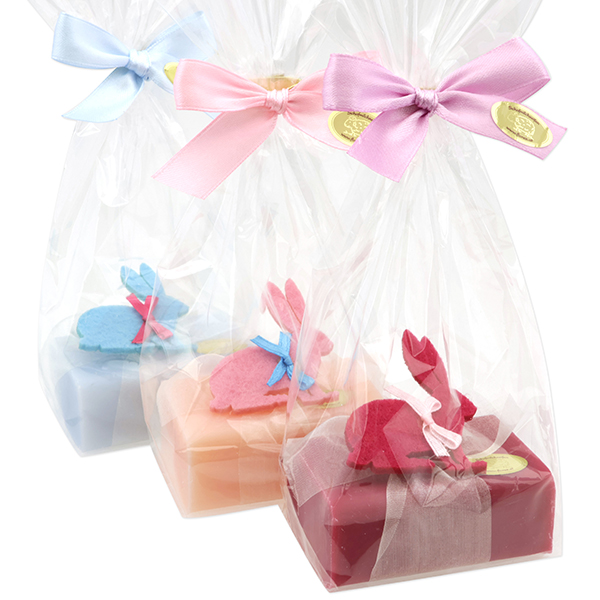 Sheep milk soap 100g decorated with a rabbit in a cellophane, sorted 