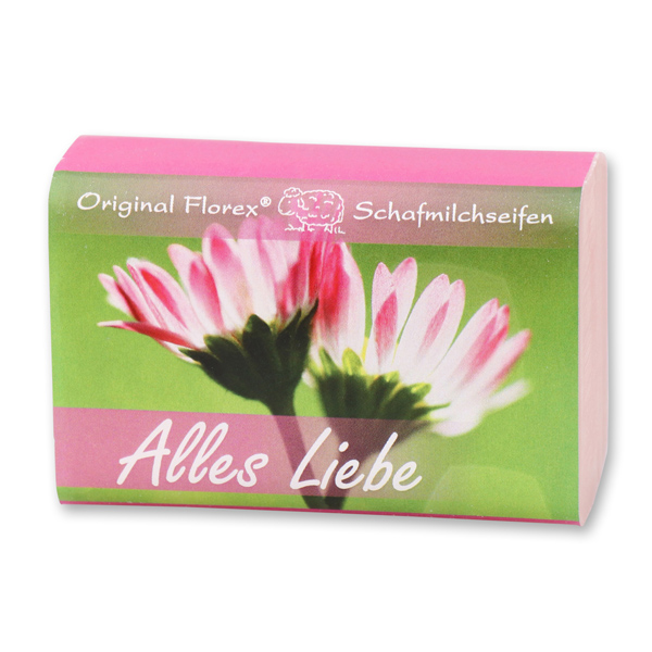 Schafmilchseife eckig 100g "Alles Liebe", Pfingstrose 