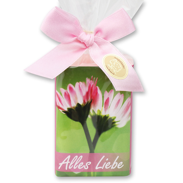 Schafmilchseife eckig 100g in Cello "Alles Liebe", Pfingstrose 