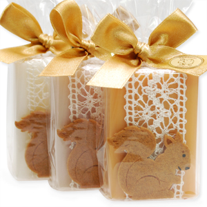 Sheep milk soap 100g, decorated with a squirrel in a cellophane, sorted 