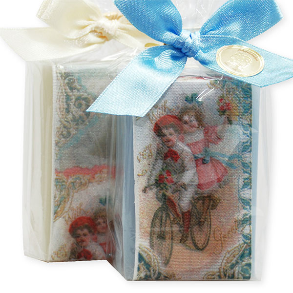 Sheep milk soap 100g, decorated with a ribbon in a cellophane, Classic/'forget-me-not' 