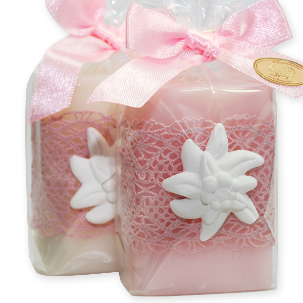 Sheep milk soap 100g, decorated with edelweiss in a cellophane, Edelweiss/jasmine 