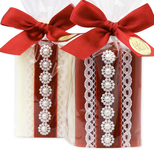 Sheep milk soap 100g, decorated with a glitter ribbon in a cellophane, Classic/pomegranate 