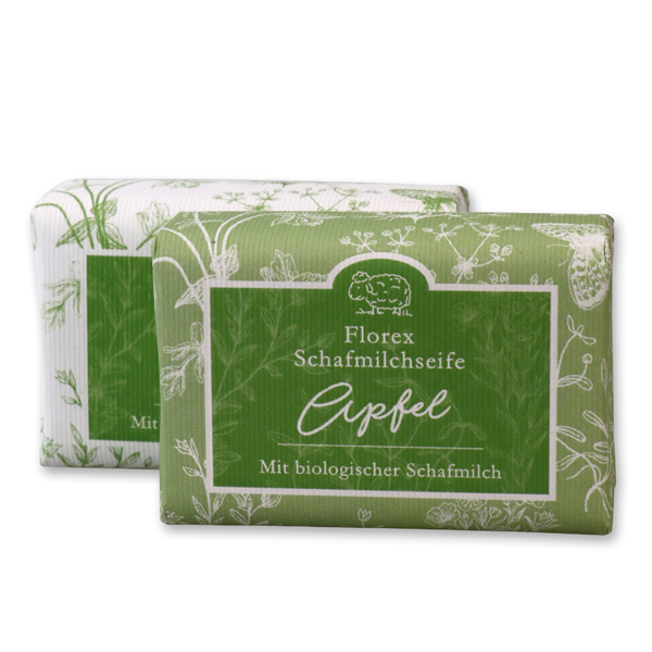 Sheepmilk soap 100g packed with florentine-sleeve, apple 