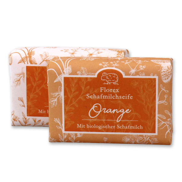 Sheepmilk soap 100g packed with florentine-sleeve, orange 