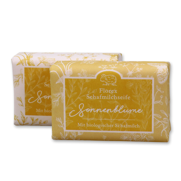 Sheepmilk soap 100g packed with florentine-sleeve, sunflower 